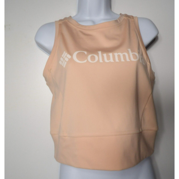 Columbia Crop Top Sz Large Omni-Wick Peach Color Spellout Logo Sleeveless - Picture 13 of 14
